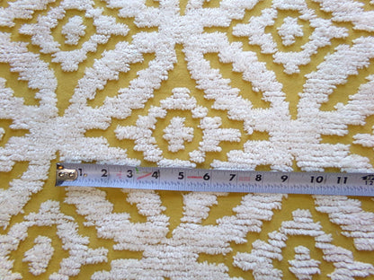 honey harvest gold vintage chenille fabric, retro 18" x 25" cut piece, white geometric tufts, lightweight cotton sewing fabric