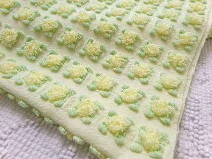 plump yellow rosebud vintage chenille fabric, cottage chic sewing & quilt material, 18" x 25"