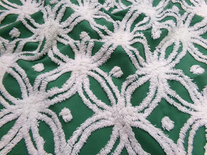 Evergreen Vintage Chenille Fabric, White Wedding Rings & Dots, 20x27" Piece