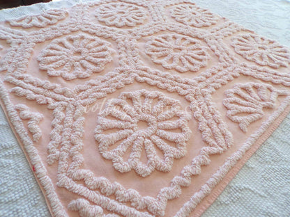 Romantic Daisy Iced Peach Vintage Chenille Quilt Fabric Piece, 31.5" x 22" inches