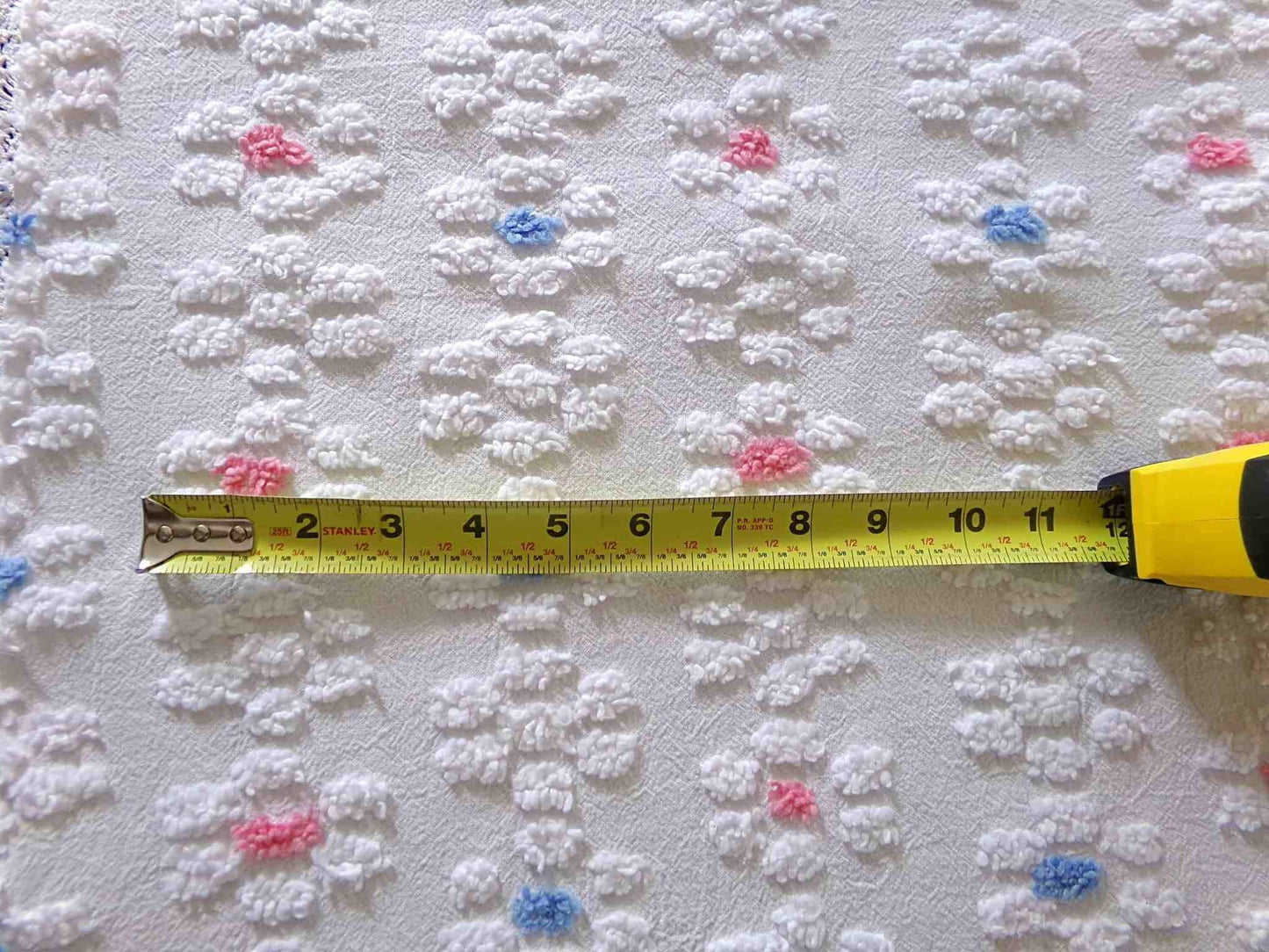 Vintage Style Chenille Fabric, Y2K Daisy, White, Pink & Blue, 22x26" Piece