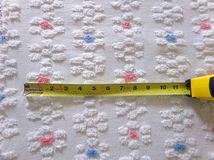 Vintage Style Chenille Fabric, Y2K Daisy, White, Pink & Blue, 22x26" Piece