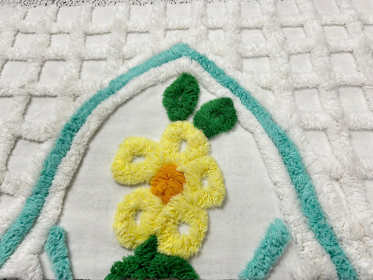 White Lattice Vintage Chenille Fabric 12x28" Plush Flower Piece