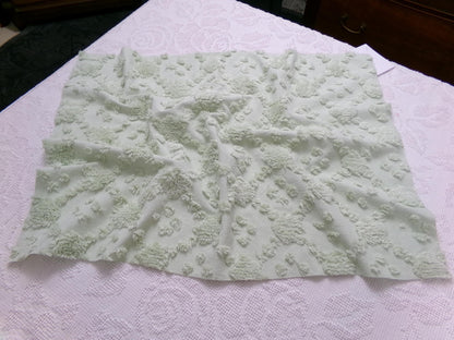 fluffy green vintage style chenille fabric, versatile sewing & quilt material, 19" x 24" piece
