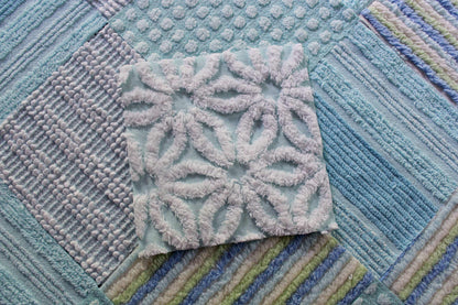 Sea Mist Chenille Quilt Squares Set, from Vintage Bedspread Fabric, 17 Blocks, 6" inch in Coastal Blues, Aqua
