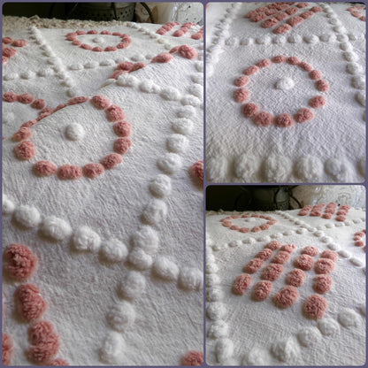 Checkerboard Circle Square Pops Chenille Fabric, 26" x 19" piece, Handmade Vintage Textile for Quilting, DIY Pillows, Fiber Arts & Crafts