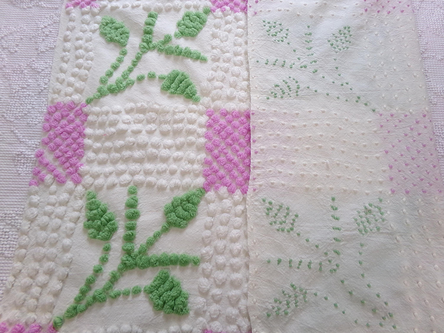 Vintage Chenille Fabric Botanical Leaf Pattern Craft Quilting Sewing Piece 19" x 27"