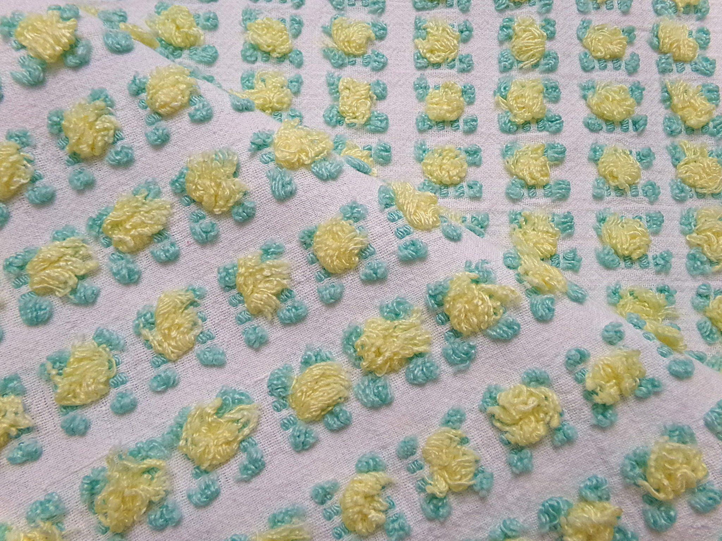 Cottage Rosebud Vintage Chenille Fabric Bouncy Bright Yellow Roses 18x24"