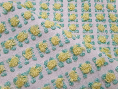 Cottage Rosebud Vintage Chenille Fabric Bouncy Bright Yellow Roses 18x24"