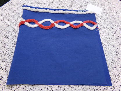 Nautical Rope Vintage Chenille Fabric, Red White & Blue 13" x 28" piece