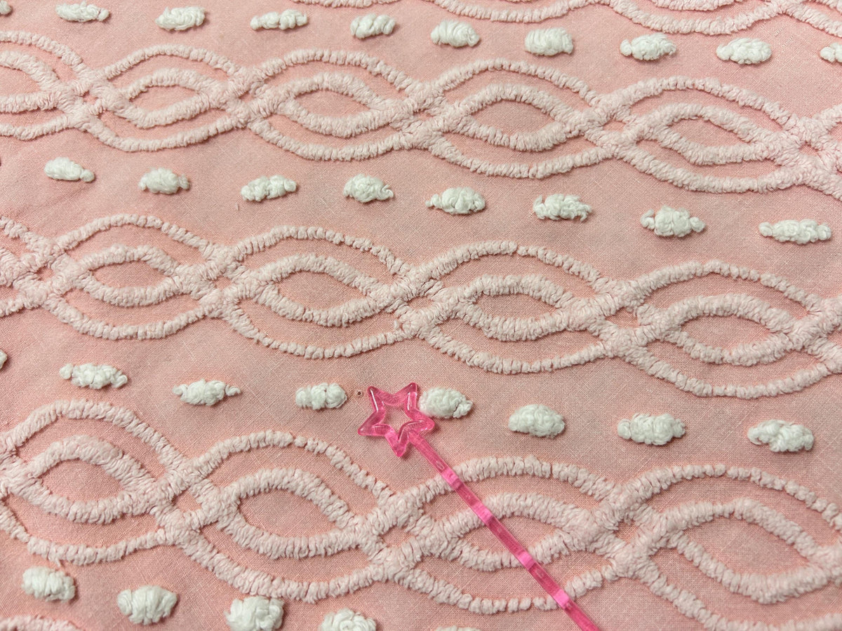 Shabby Pink Vintage Chenille Bedspread Fabric Eternity Links 19x24" Piece