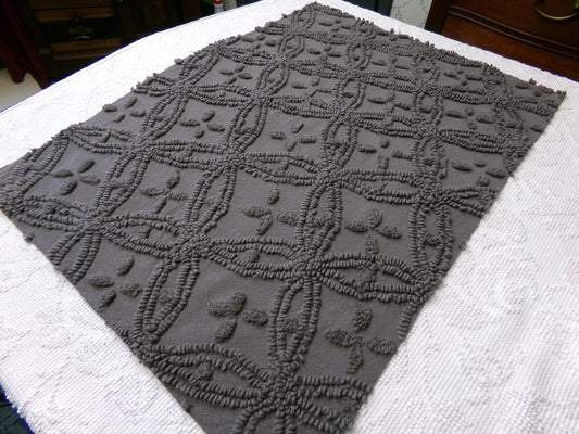 mystic moody grey chenille fabric, 18" x 25" piece of modern vintage style cotton sewing material, upcycle into pillows, quilts
