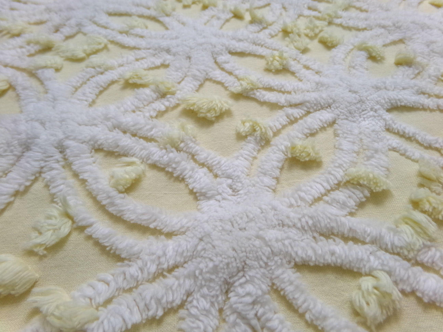 Vintage Sunny Yellow Chenille Fabric Piece, Textured Sewing & Quilt Material 18" x 24"