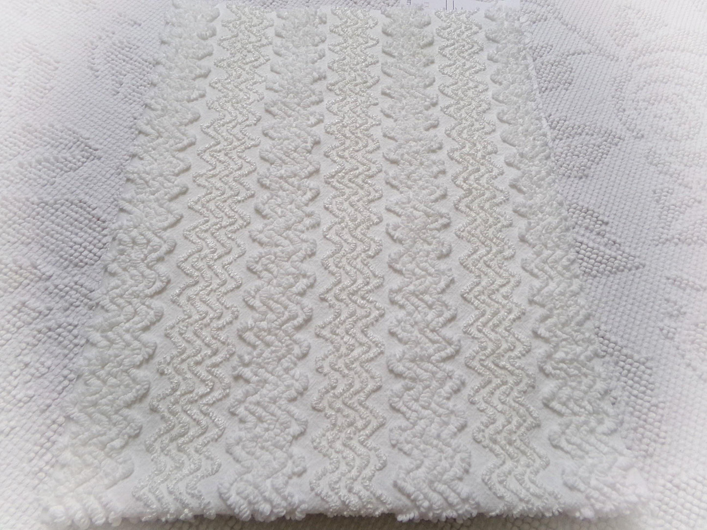 Heavenly White Vintage Chenille Bedspread Fabric, Textured Zig Zag Quilt Material, 18" x 24"