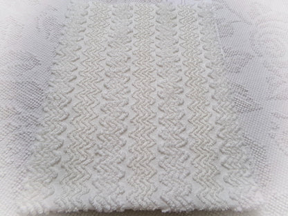 Heavenly White Vintage Chenille Bedspread Fabric, Textured Zig Zag Quilt Material, 18" x 24"