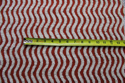 Rich Rust & White Ripple Stripes Vintage Chenille Fabric, 18" x 24" inch Piece, Great for Boho Quilts, DIY Pillows, Junk Journals