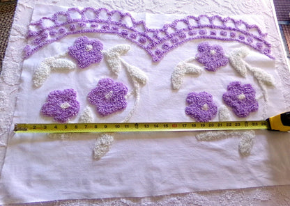 Spring Lilac Wreath Vintage Style Chenille Fabric, 20" x 28" inch piece, Pretty in DIY Pillows
