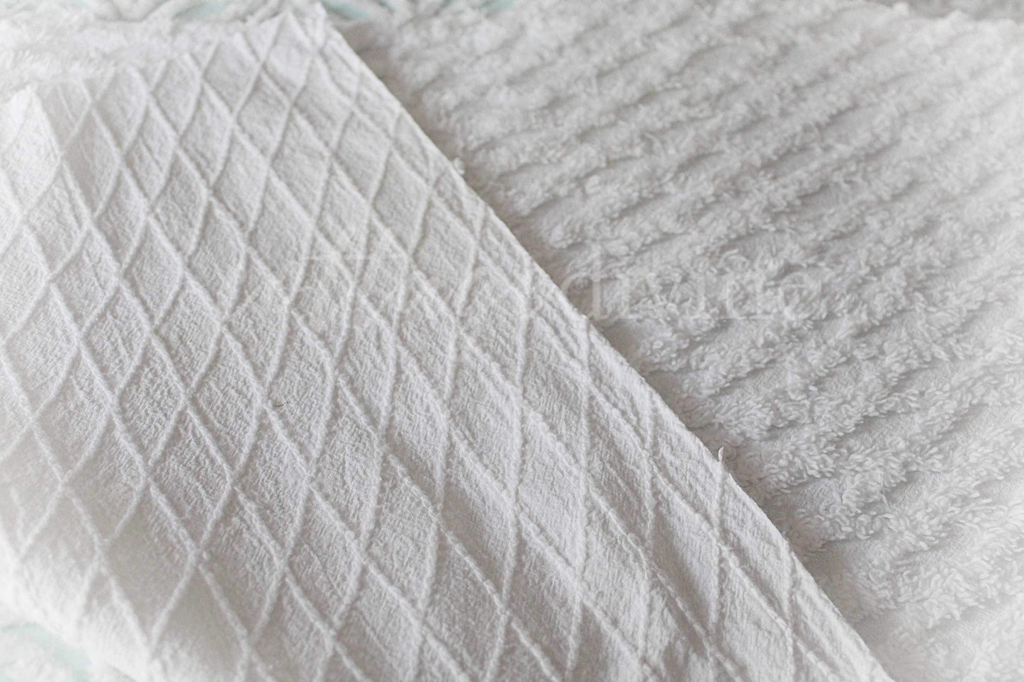 White Lattice Vintage Chenille Fabric, Simple Diamond Design, 18" x 24" inches Piece, 100% Cotton