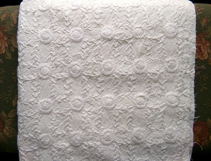 Ivory Embroidered Vintage Fabric Piece 20x24" Candlewick Style Lattice Daisy Medallions