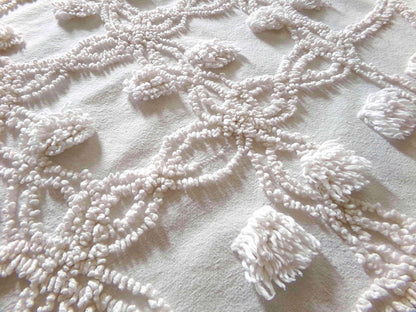 Fluffy Jumbo Pops Vintage Chenille Fabric, Shabby Chic Puffs, 21" x 25" inch Piece, Neutral Antique Cream for Pillows, Quilting