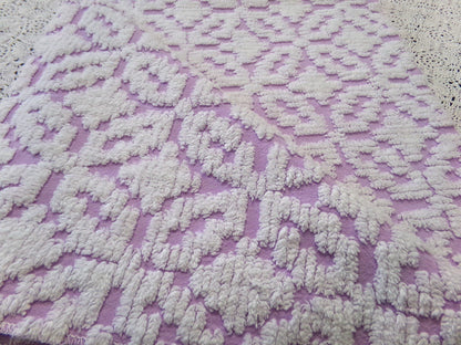 White Lilac Petals Vintage Chenille Bedspread Fabric 20x24"