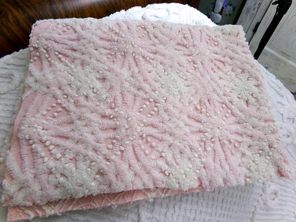 luxury pink vintage chenille fabric, 17x26" pc heavily tufted celestial snowflake spoke design