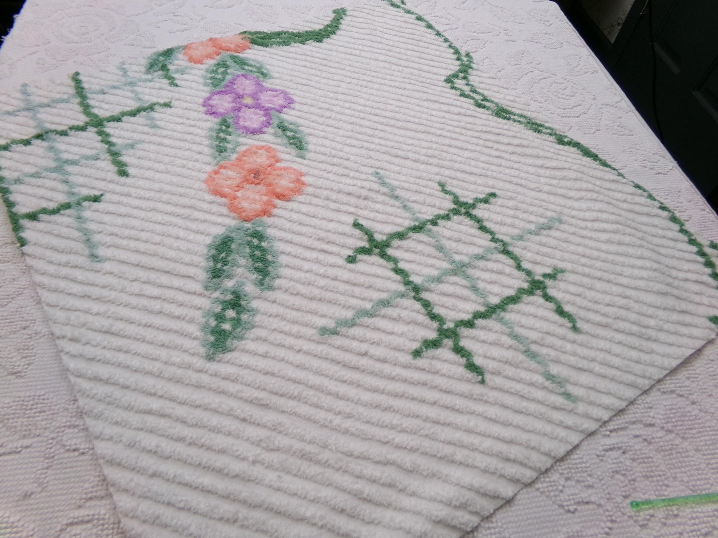 Unusual Floral Vintage Chenille Fabric, Geometric Abstract Sewing & Quilt Material 23" x 26" Piece