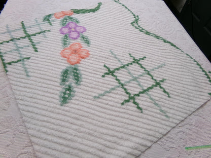 Unusual Floral Vintage Chenille Fabric, Geometric Abstract Sewing & Quilt Material 23" x 26" Piece