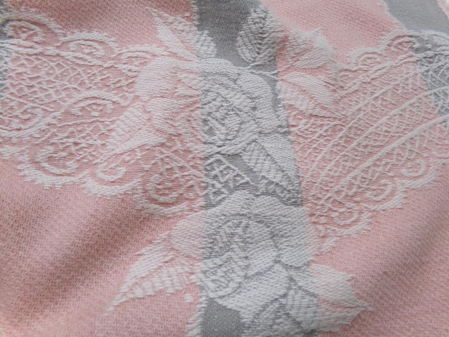Lacy Rose Vintage Woven Fabric Piece Pink & Grey Stripes Shabby Chic Sewing Material 24x23"