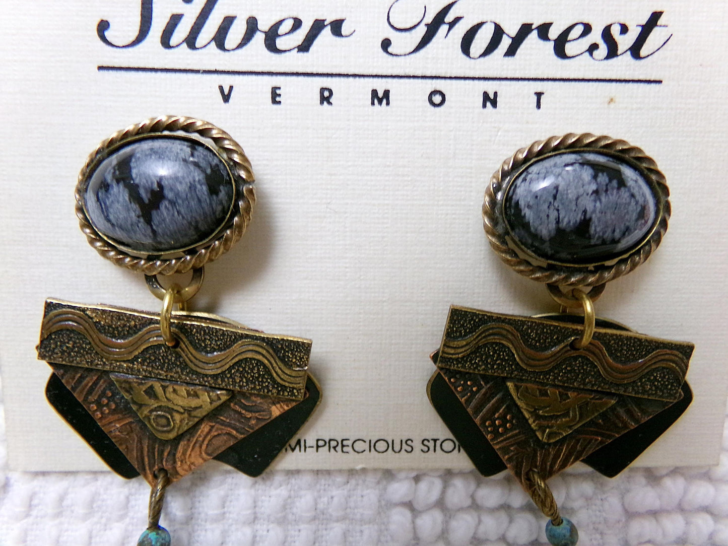 Boho Dangle Pierced Earrings, Artsy Vintage Silver Forest Made in USA Vermont