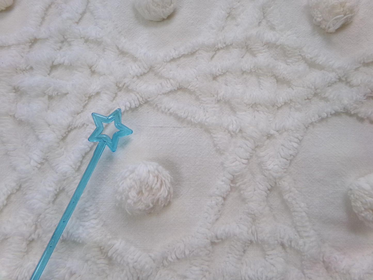 Vintage Chenille Bedspread Fabric, Plush Blue Flowers White Curlicues, 18x24" Piece