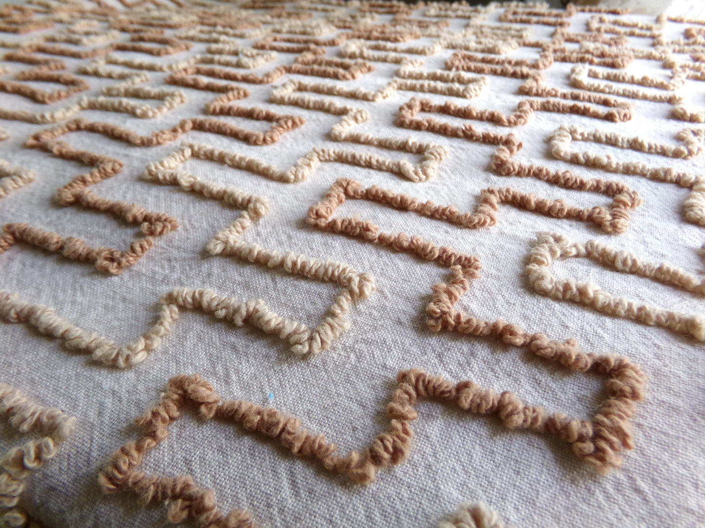 fantasy pyramids boho chenille fabric, retro earthtone brown vintage 18" x 24" piece of cotton quilt material for crafts & sewing