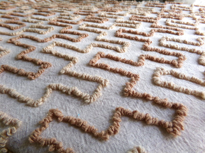 fantasy pyramids boho chenille fabric, retro earthtone brown vintage 18" x 24" piece of cotton quilt material for crafts & sewing