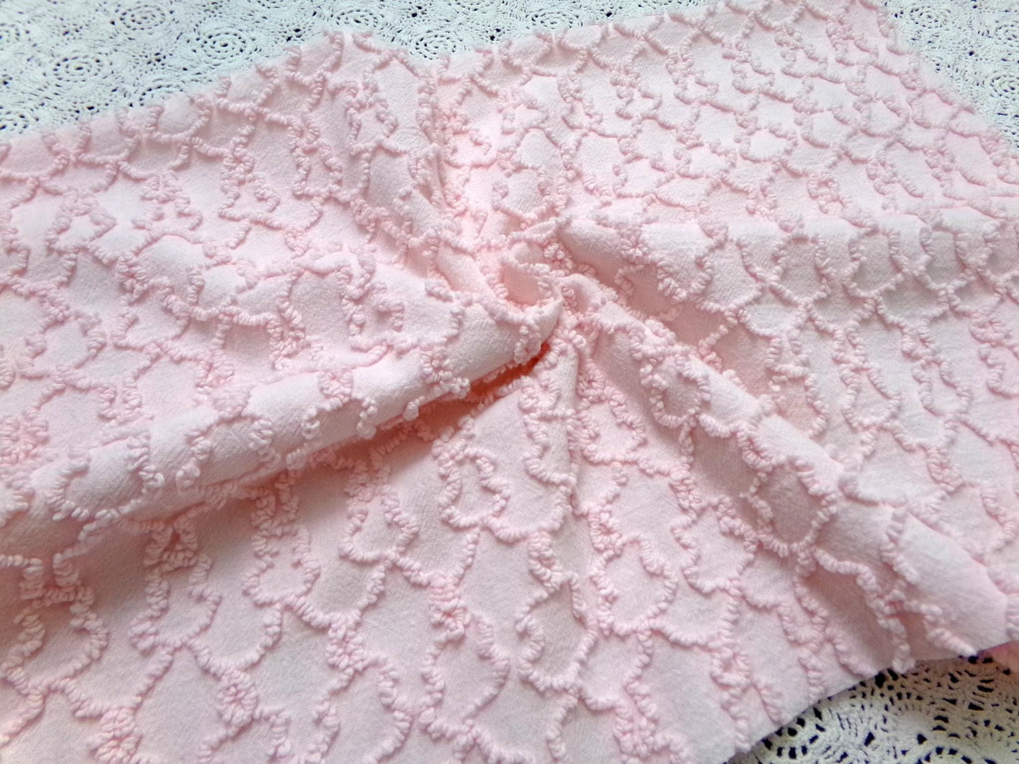 Pink Links Vintage Chenille Bedspread Fabric 18x24" Pc Textured Quilting Material