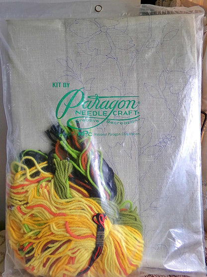 SECRETS of SPRING Crewel Embroidery Kit, HUGE Butterfly & Flowers Wall Hanging, Vintage Paragon Retro Hippie Stitchery, # 0629, Georgia Ball