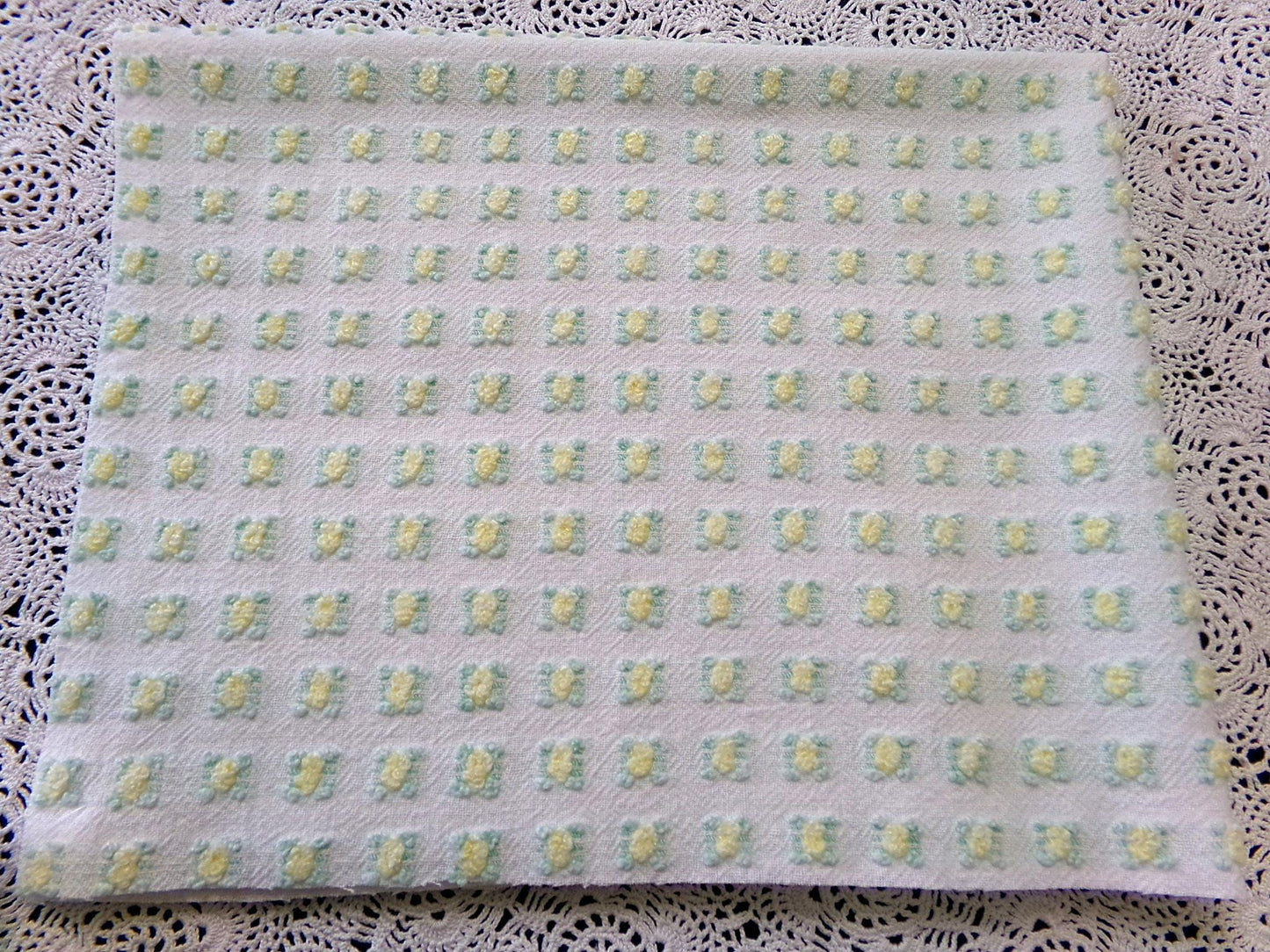 tiny tuft yellow rosebud vintage chenille fabric, textured mini rose design, 18" x 21.5" piece quilt material