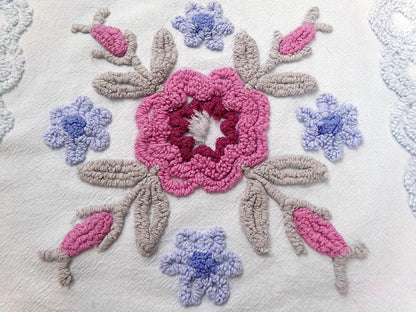 Shabby Blue Floral Vintage Chenille Bedspread Fabric, 23x23" Piece