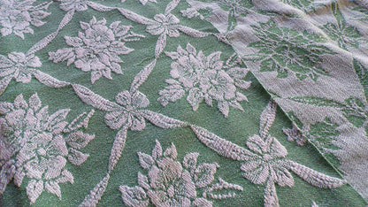 shabby cottage jade rose woven fabric, reversible sewing material from vintage bates bedspread, 20" x 30" inch piece