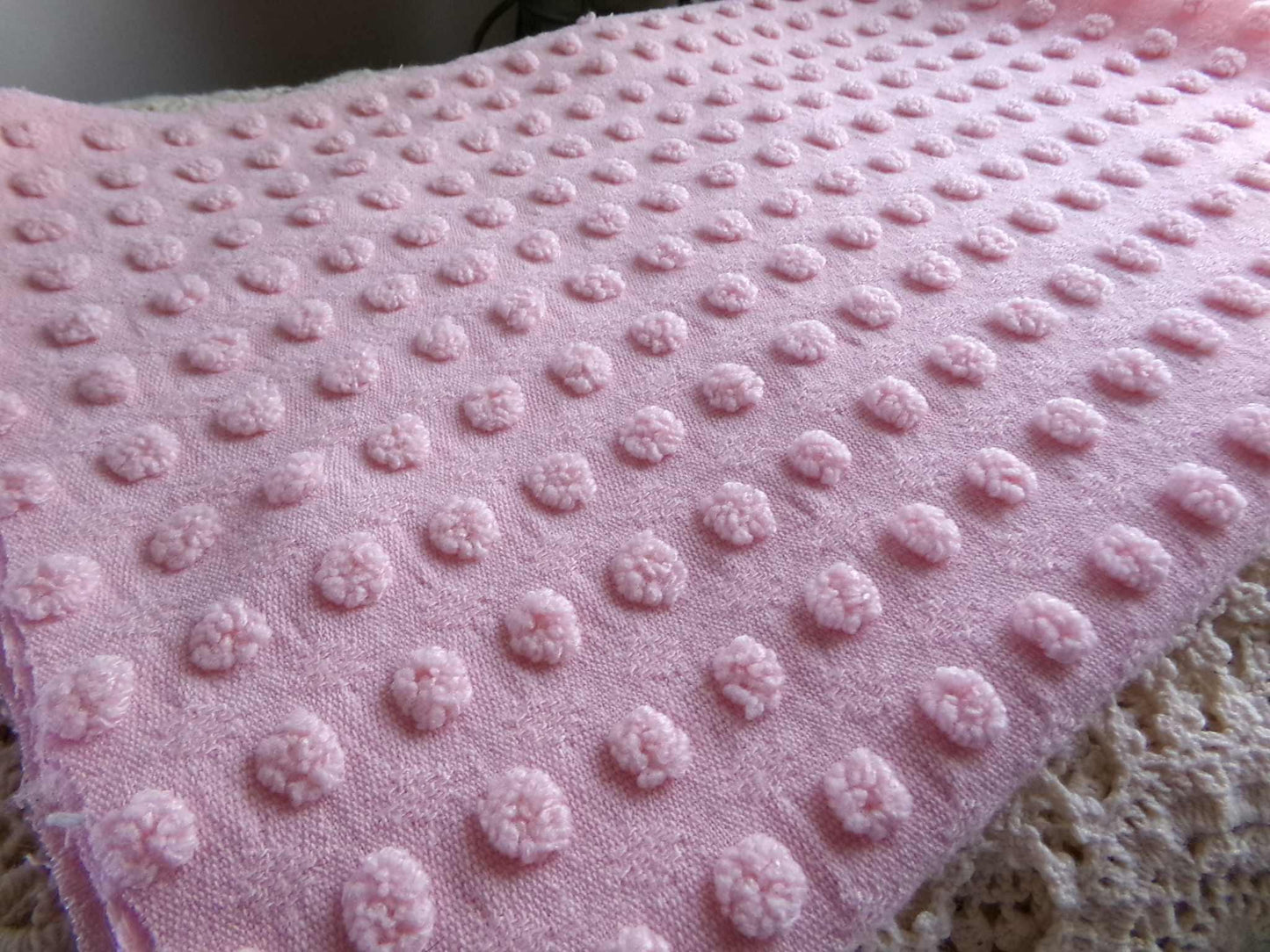 Nubby Pink Popcorns Vintage Chenille Bedspread Fabric, Textured Pop Dots 18" x 25" Piece