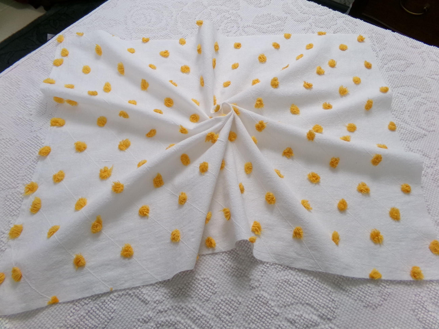 Little Golden Dots Vintage Chenille Fabric, tufted pops lightweight sewing craft quilt material, 18" x 24" piece