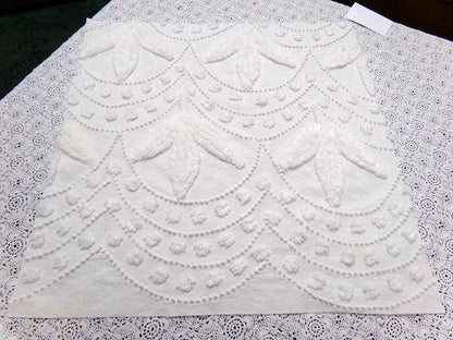 Dainty Vintage Chenille Fabric, Creamy Botanical Leaf Pearl Dots, 20x20" Piece