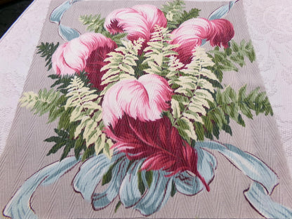 Vintage Barkcloth Style Fabric Dimensional Feather Ferns Rayon Texture, 19x19"