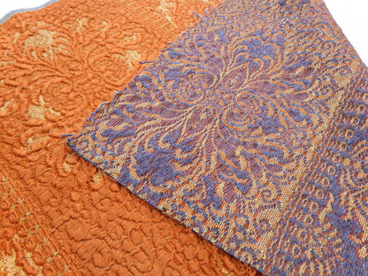 Luxurious Vintage Tapestry Fabric, Shimmer Gold & Orange Woven Damask Sewing Material, 20" x 25"