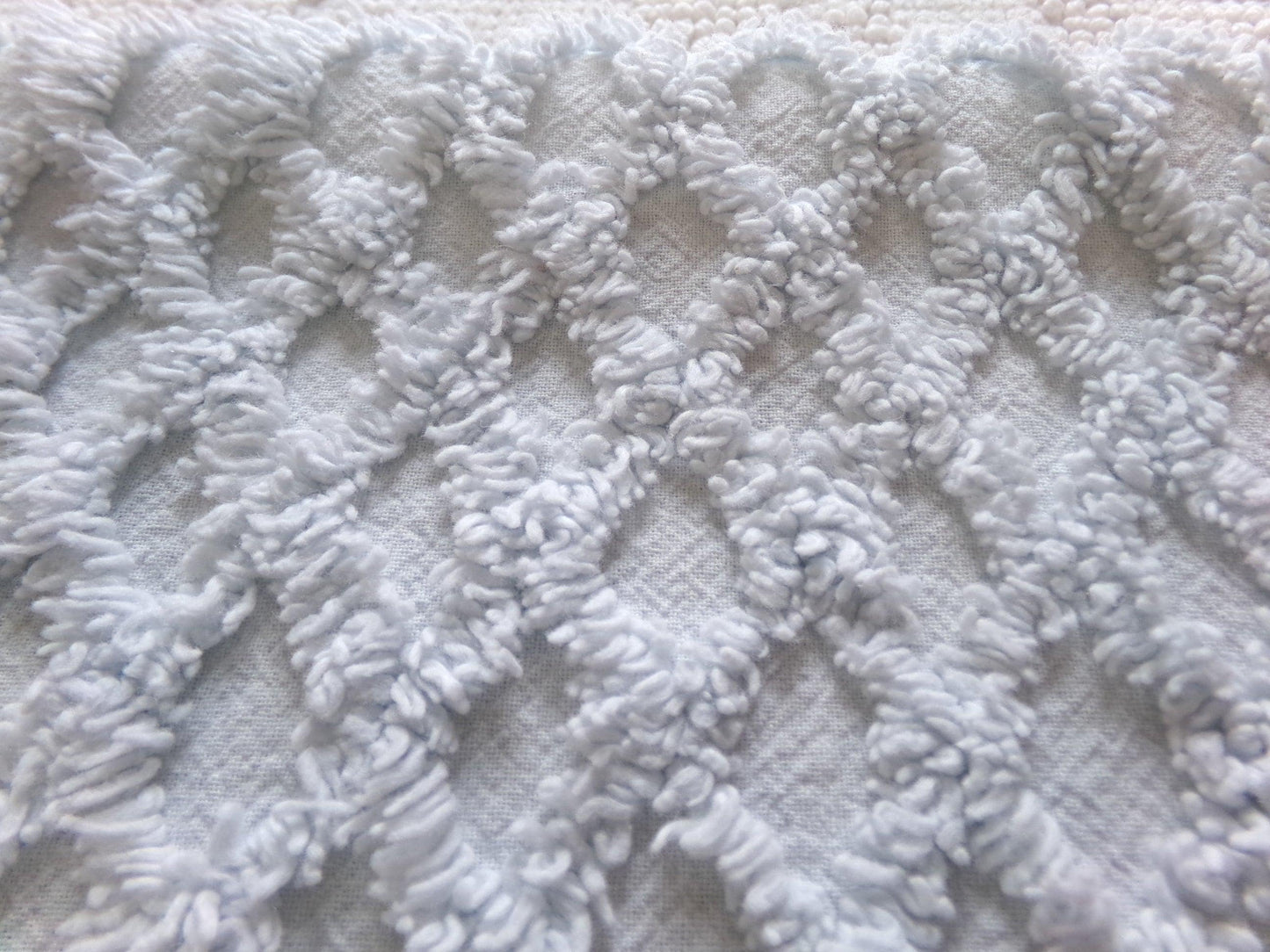 Vintage Cool Blue Chenille Fabric, diamond lattice pattern, sewing craft quilt material, 19" x 24" piece