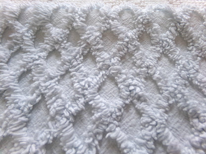 Vintage Cool Blue Chenille Fabric, diamond lattice pattern, sewing craft quilt material, 19" x 24" piece