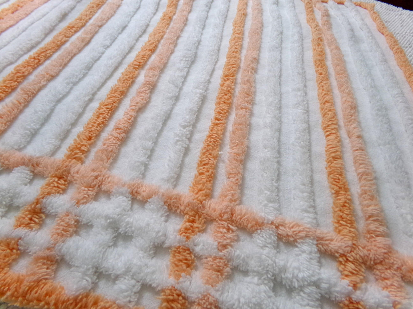 Peach & White Striped Vintage Chenille Fabric, versatile sewing craft quilt material, 18" x 25" piece
