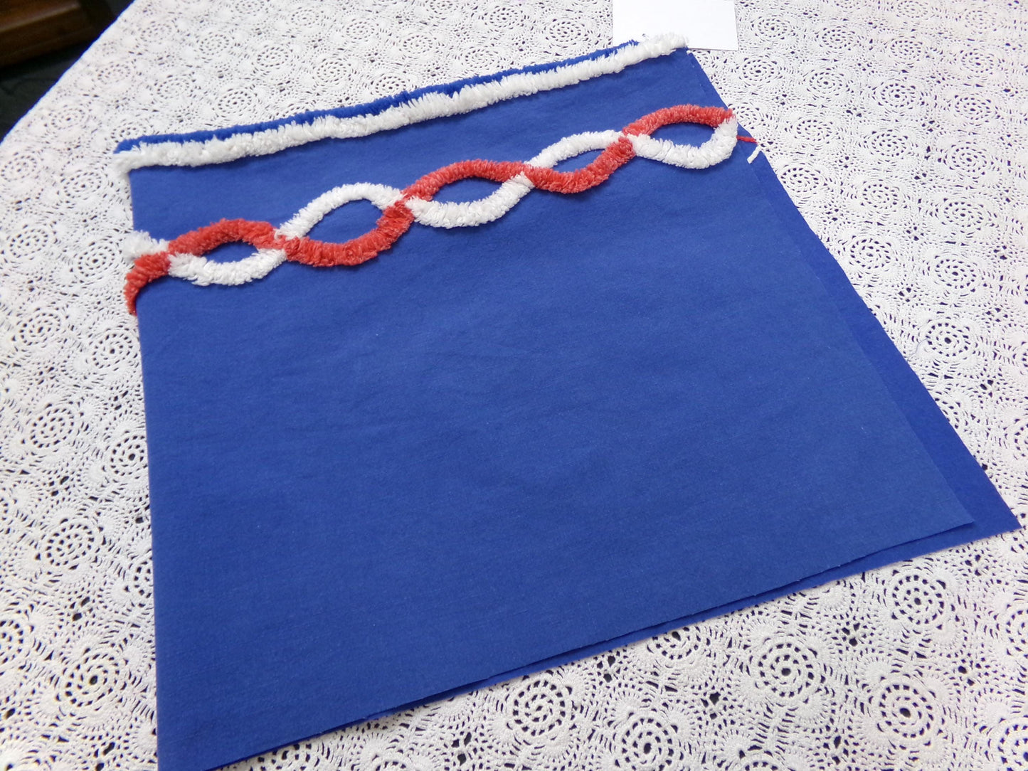 Nautical Rope Vintage Chenille Fabric, Red White & Blue 13" x 28" piece