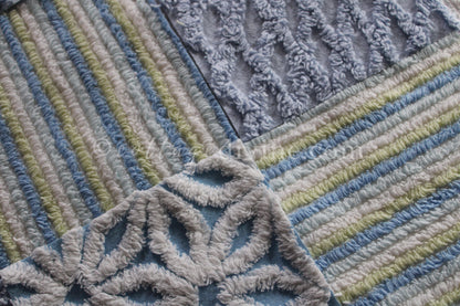 COOL COASTAL Chenille Quilt Squares Set, from Vintage Bedspread Fabric, 16 Blocks, 6" inch