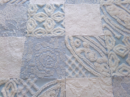 seaside serenity vintage chenille fabric squares, set of 16 blue & white 6" blocks for crafts, sewing