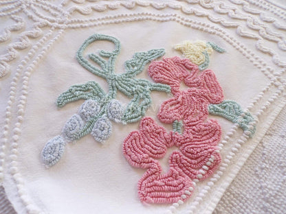 Angelic Lily Vintage Chenille Quilt Fabric Piece, 18" x 25" inches, Pretty in Pillows